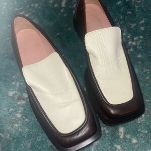 Gia Borghini GIA/RHW Square Toe Loafers Woman Brown White size 40 Made in Italy